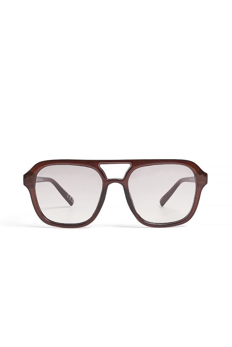 Maison Oxelya – Big Retro Look Óculos de sol aviador quadrados Castanho & Preto