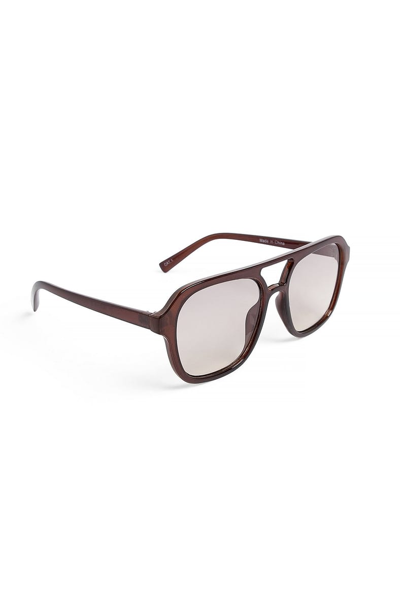 Maison Oxelya – Big Retro Look Óculos de sol aviador quadrados Castanho & Preto