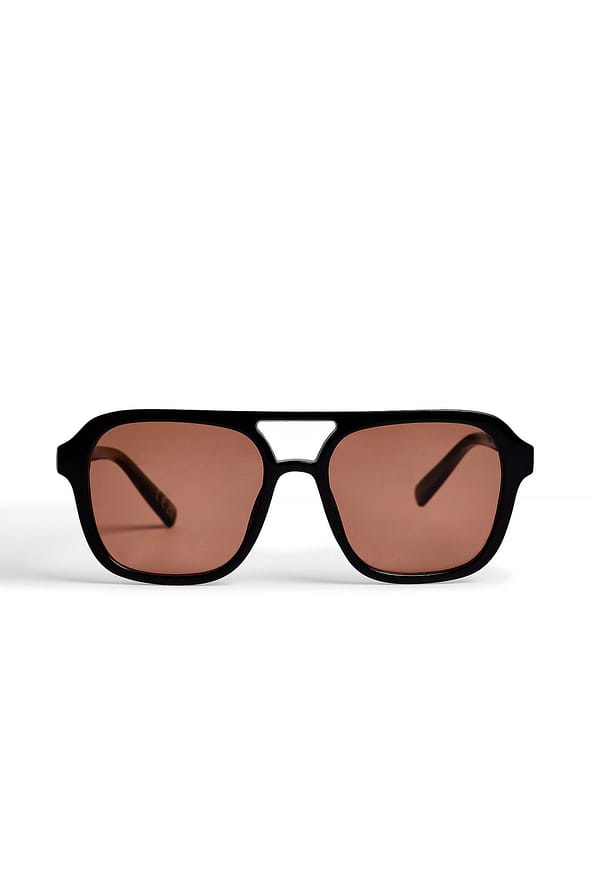 Maison Oxelya – Big Retro Look Óculos de sol aviador quadrados Castanho & Preto